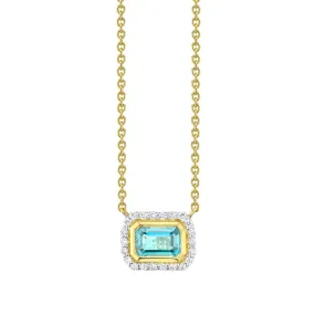 Sky Blue Topaz & Diamond Halo Necklace
