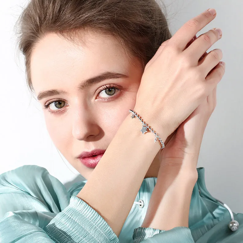 SLUYNZ Star Bracelet for Women Teen Girls Sterling Silver Adjustable CZ Star Link Bracelet