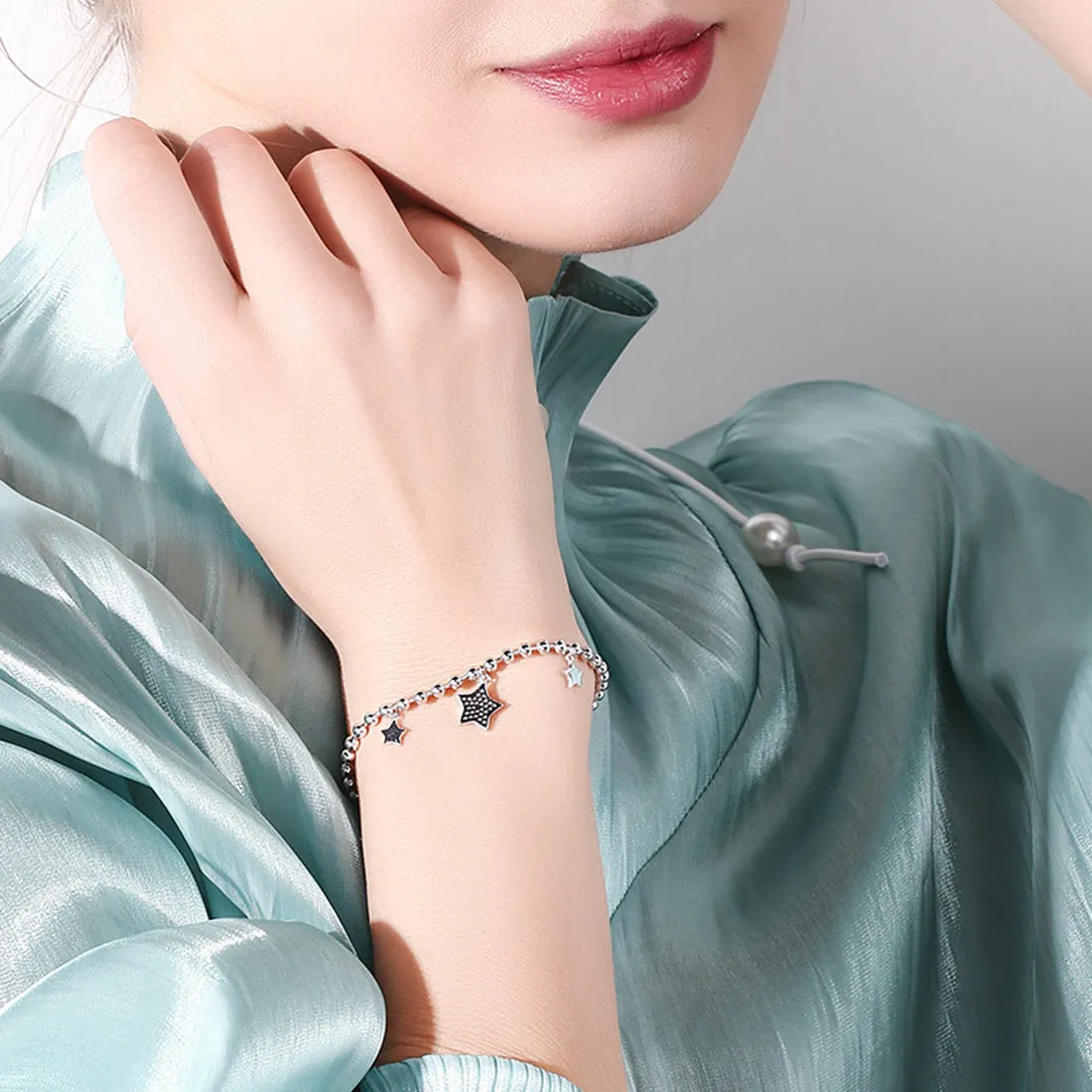 SLUYNZ Star Bracelet for Women Teen Girls Sterling Silver Adjustable CZ Star Link Bracelet