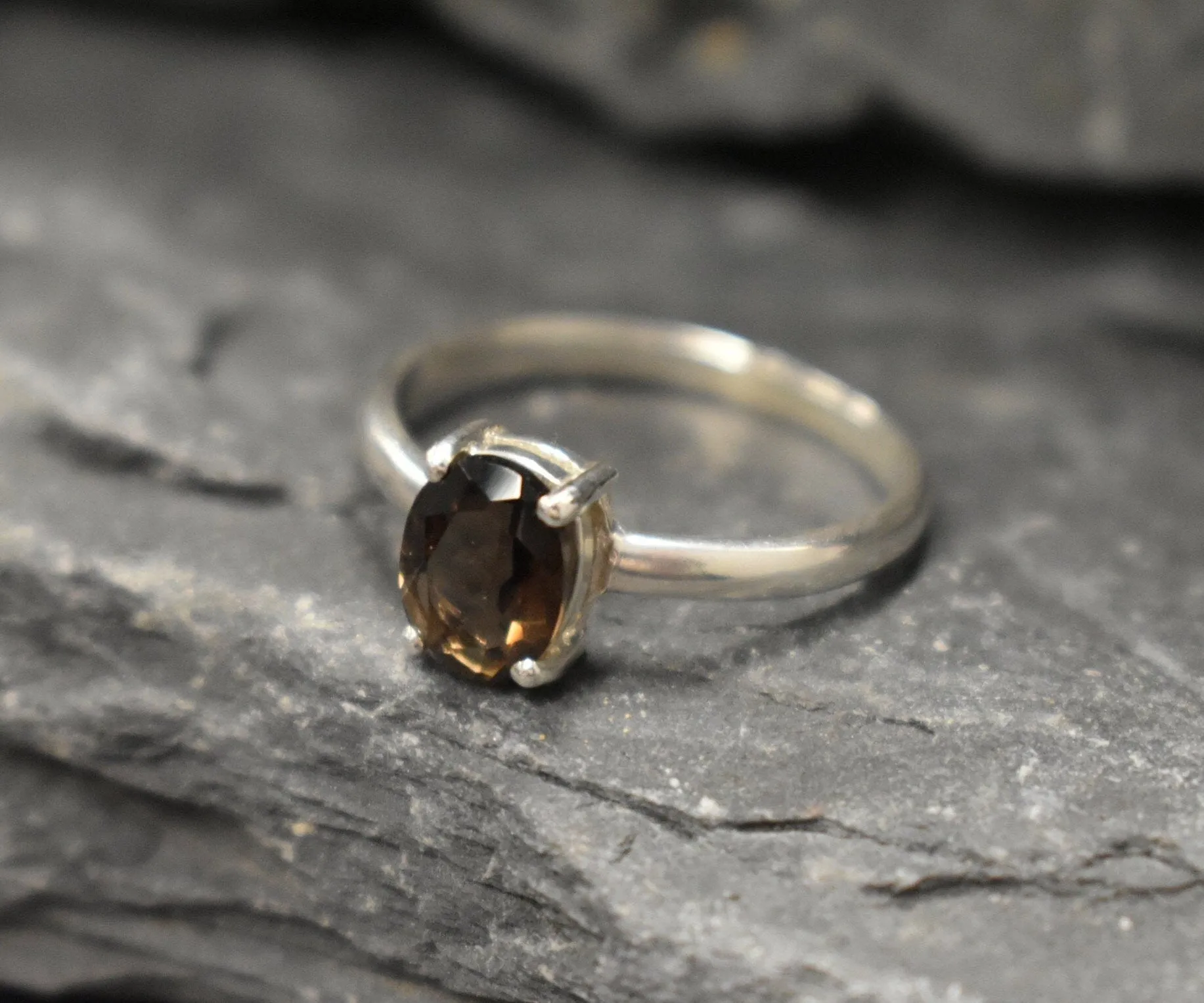 Smoky Topaz Ring - Brown Diamond Ring - Vintage Oval Ring