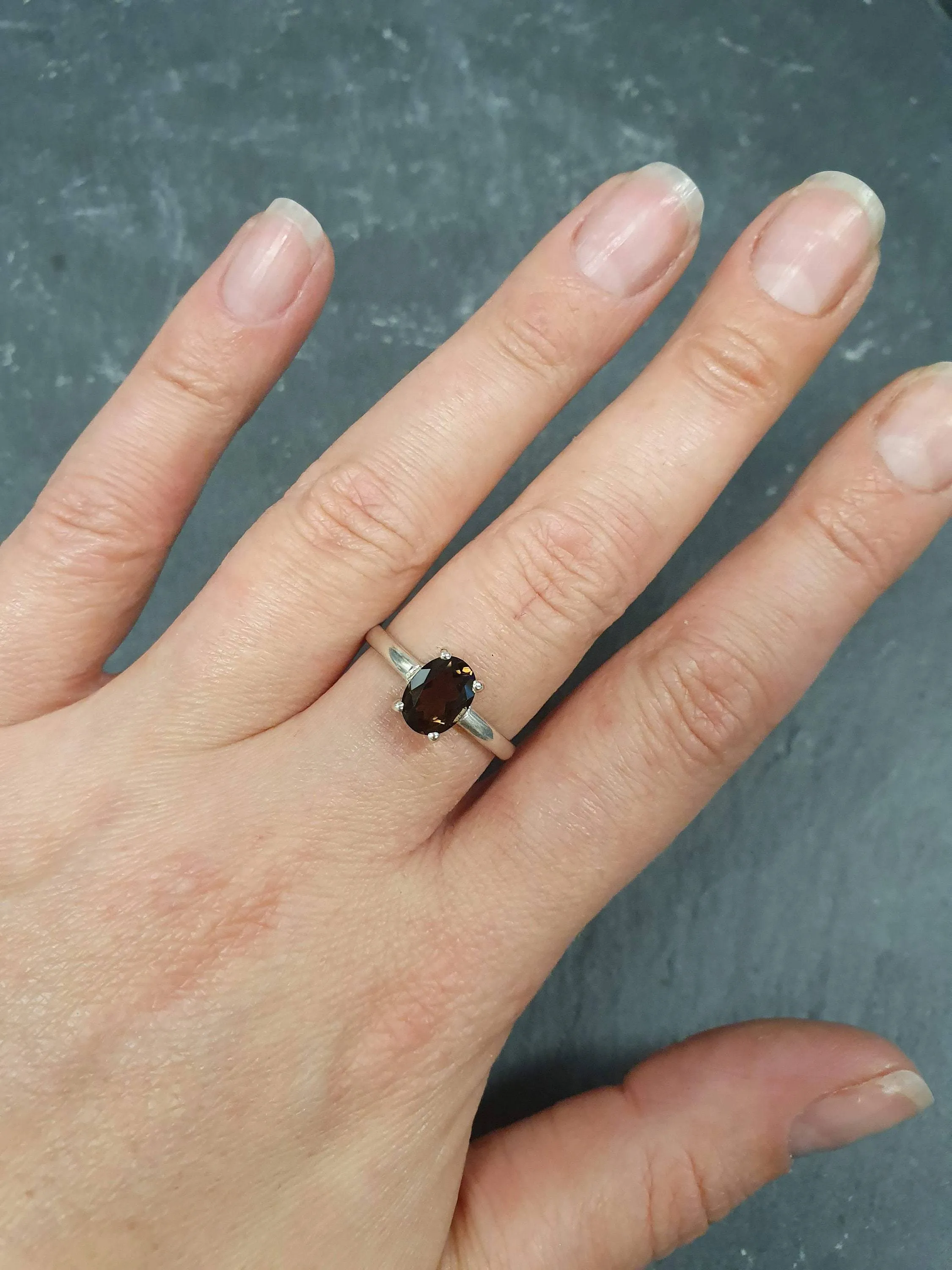 Smoky Topaz Ring - Brown Diamond Ring - Vintage Oval Ring