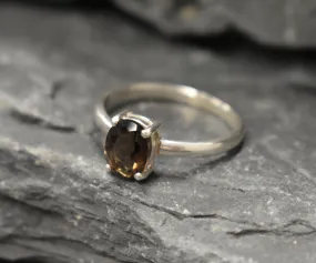 Smoky Topaz Ring - Brown Diamond Ring - Vintage Oval Ring