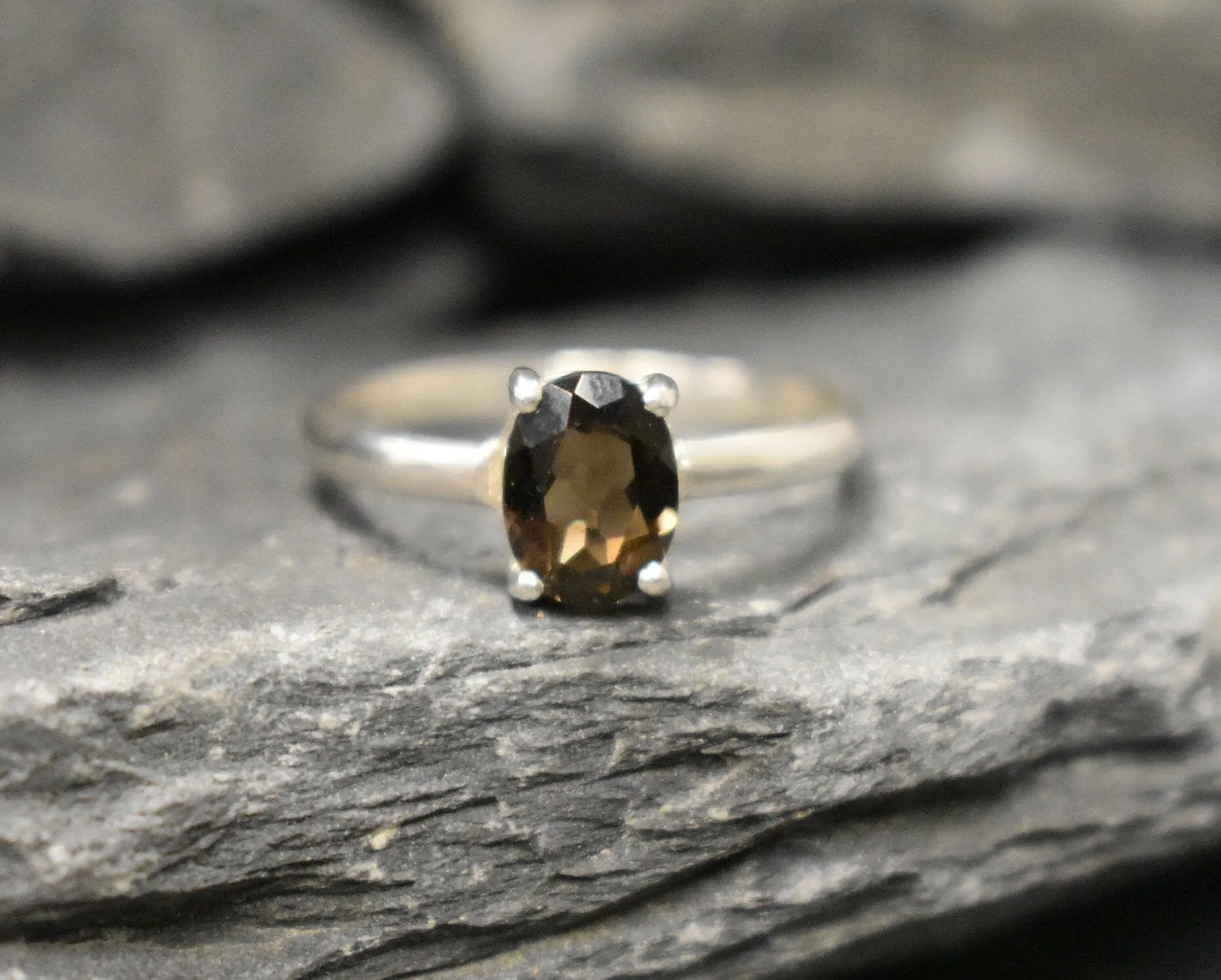 Smoky Topaz Ring - Brown Diamond Ring - Vintage Oval Ring