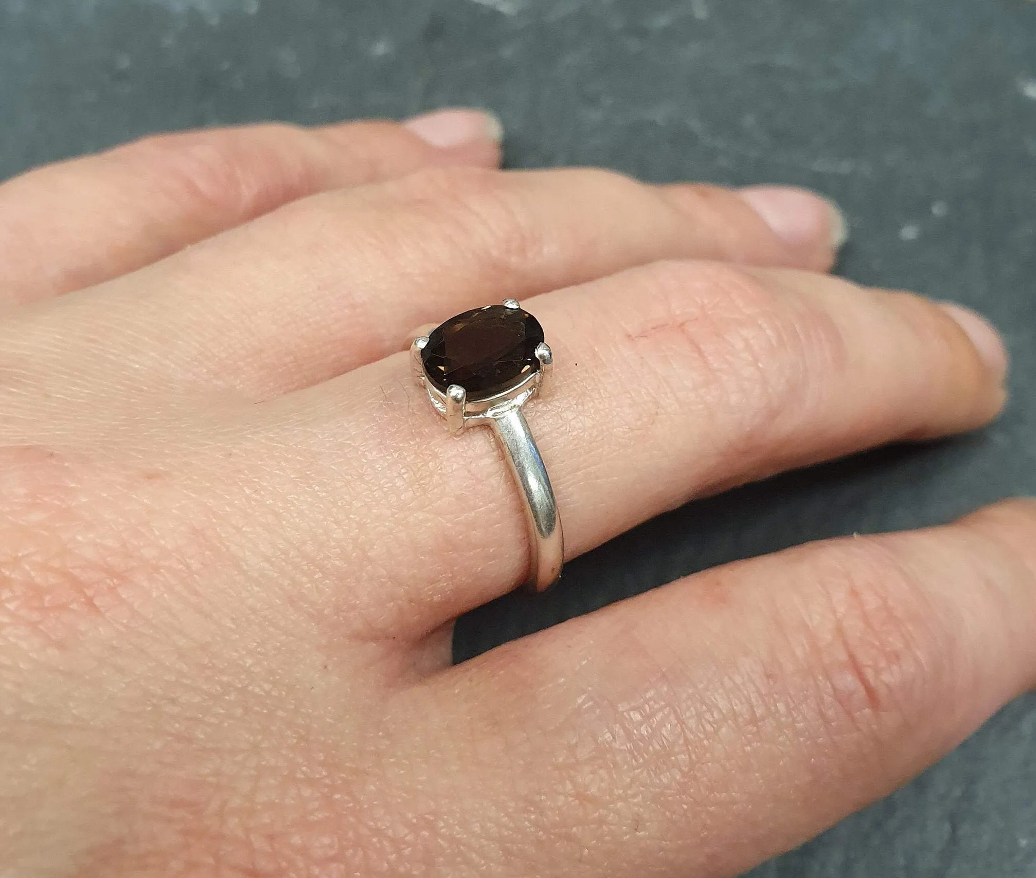 Smoky Topaz Ring - Brown Diamond Ring - Vintage Oval Ring
