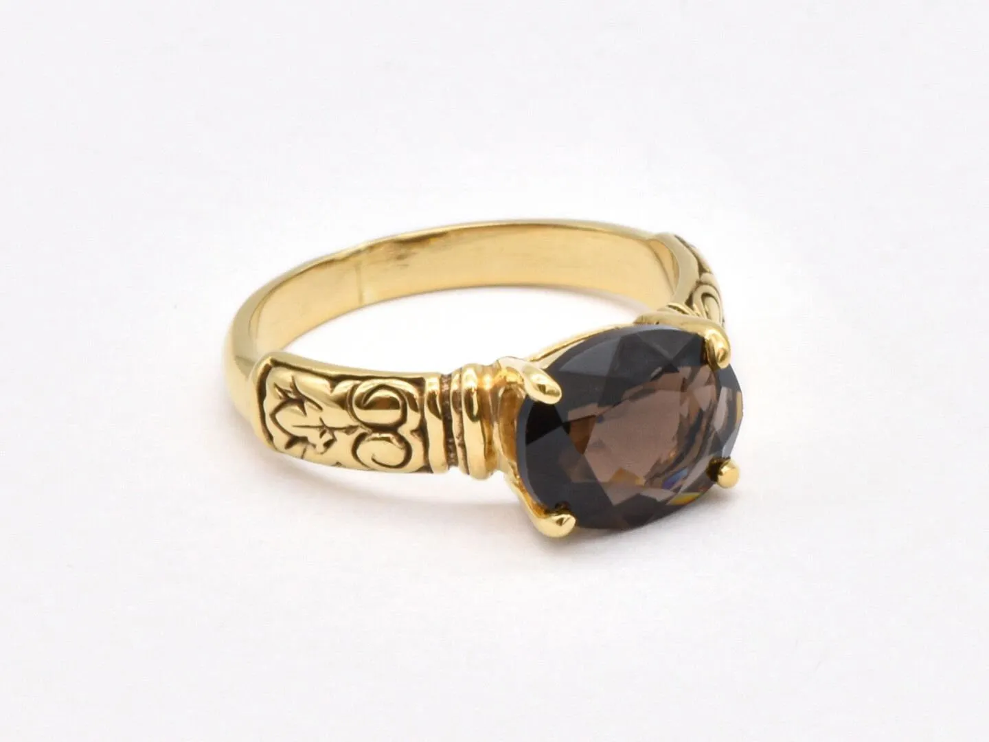 Smoky Topaz Ring - Gold Tribal Ring - Boho Solitaire Ring