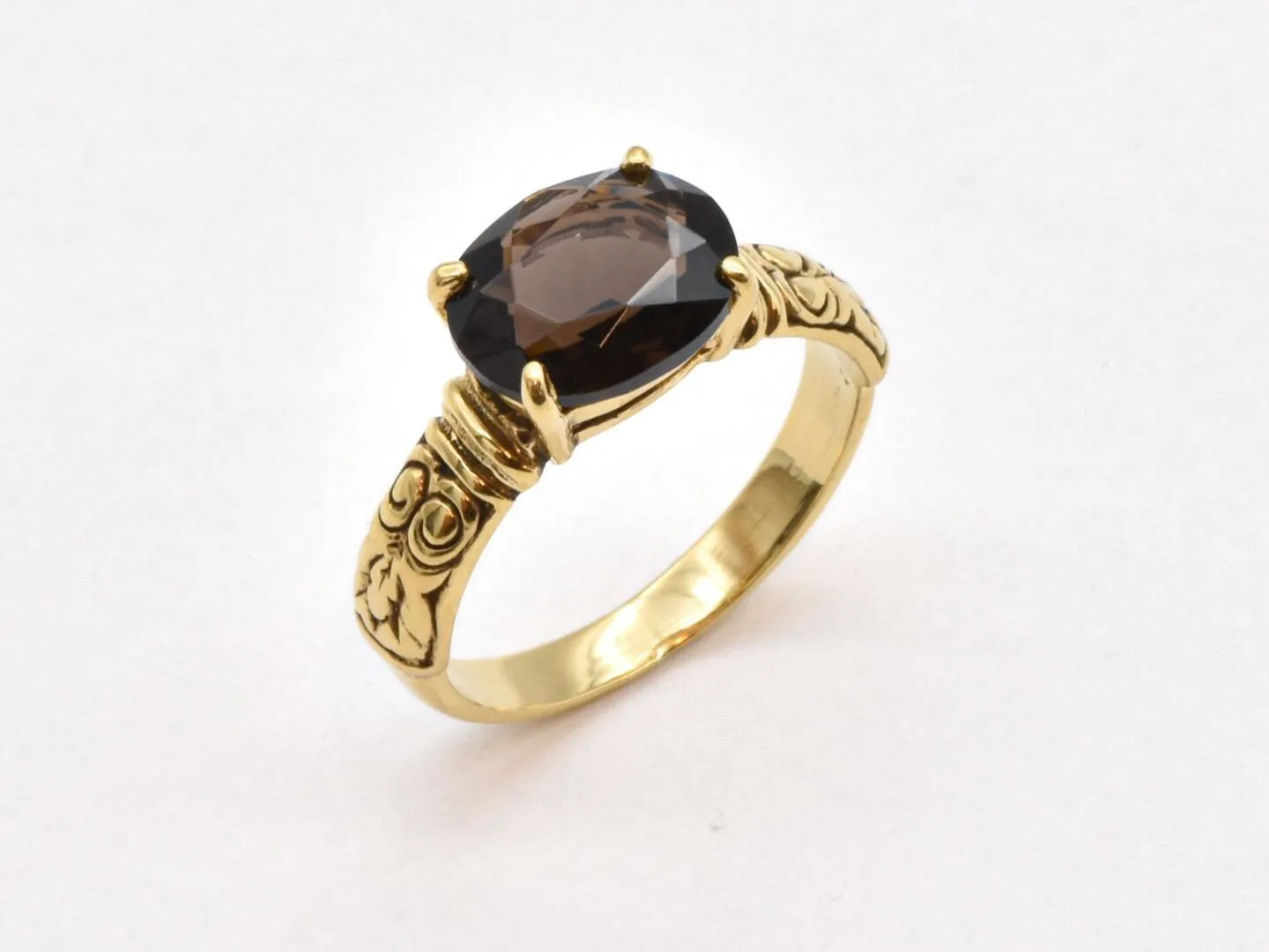 Smoky Topaz Ring - Gold Tribal Ring - Boho Solitaire Ring