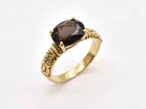 Smoky Topaz Ring - Gold Tribal Ring - Boho Solitaire Ring