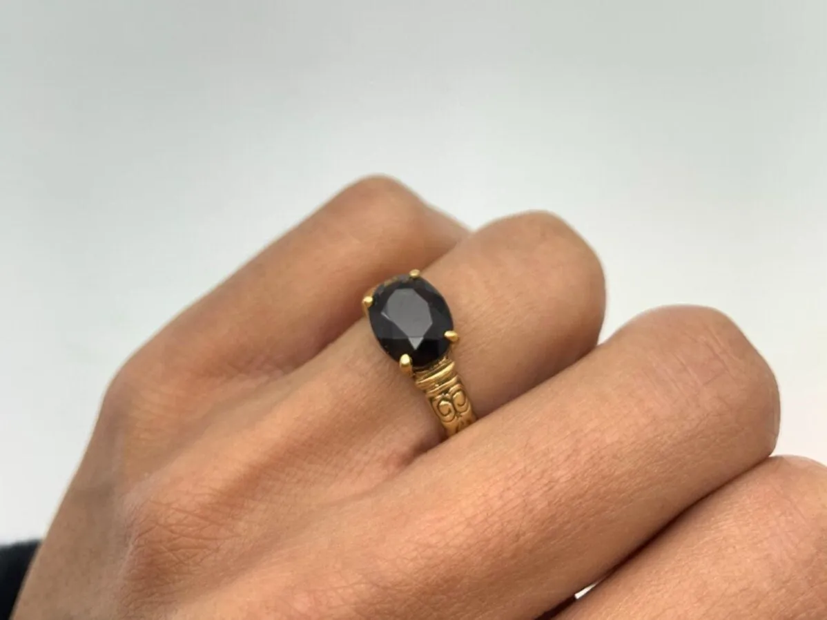 Smoky Topaz Ring - Gold Tribal Ring - Boho Solitaire Ring