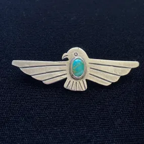 SOLD Vintage Sterling Silver Turquoise Thunderbird Brooch, Fred Harvey Era Pin 2 1/2" L
