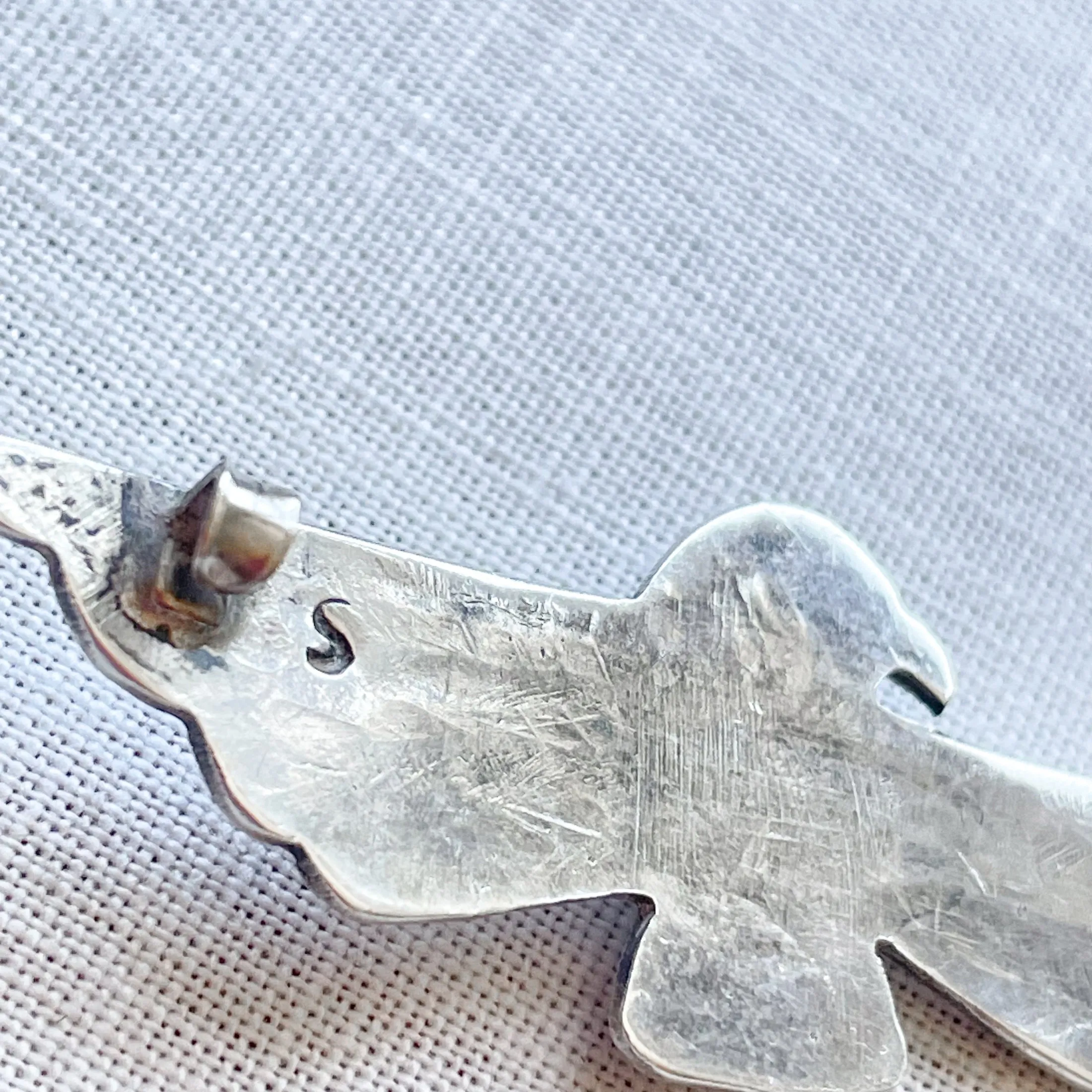 SOLD Vintage Sterling Silver Turquoise Thunderbird Brooch, Fred Harvey Era Pin 2 1/2" L