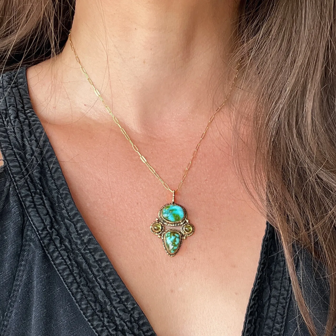 Sonoran Gold Turquoise & Peridot Pendant
