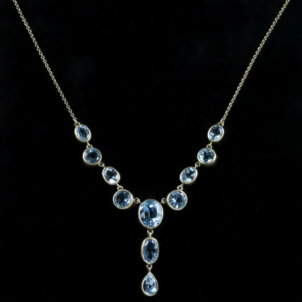 Spectacular Gold 16Ct Blue Topaz Gold Lavaliere/Necklace