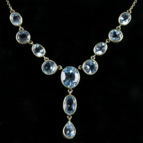 Spectacular Gold 16Ct Blue Topaz Gold Lavaliere/Necklace