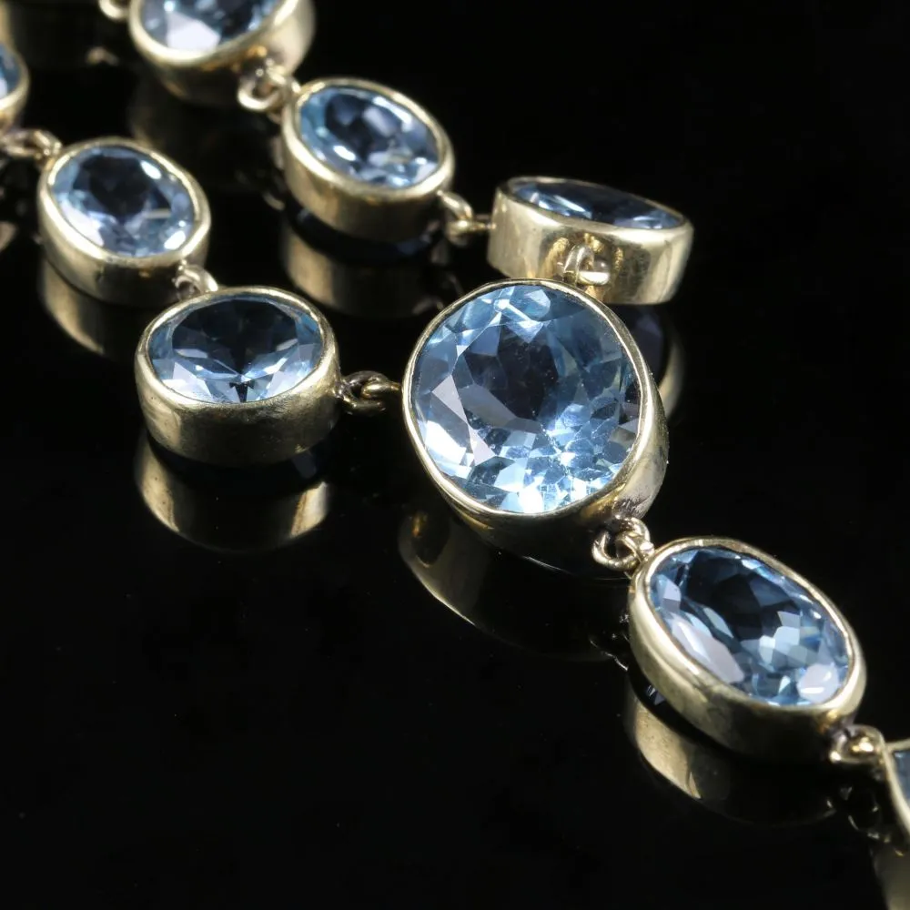 Spectacular Gold 16Ct Blue Topaz Gold Lavaliere/Necklace