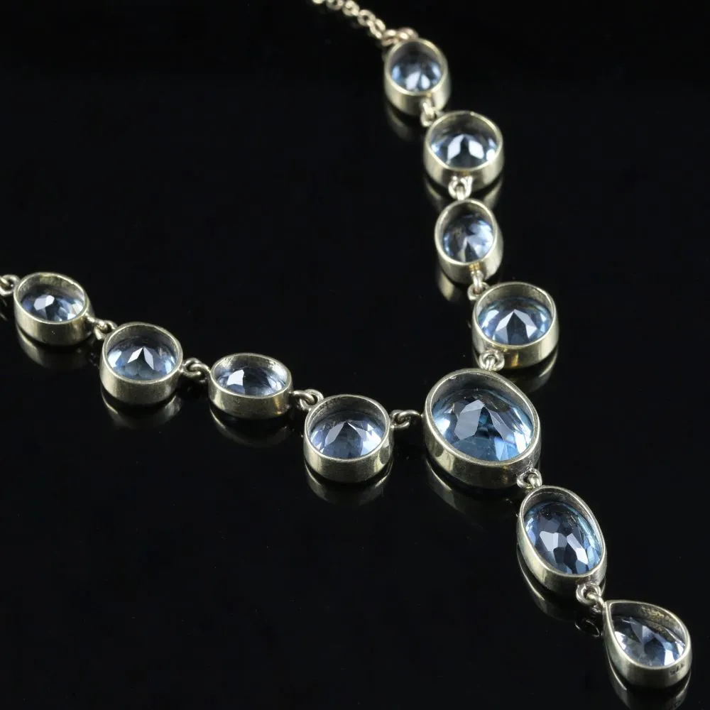 Spectacular Gold 16Ct Blue Topaz Gold Lavaliere/Necklace