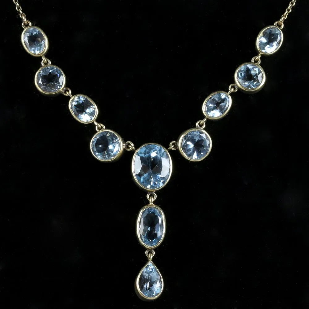 Spectacular Gold 16Ct Blue Topaz Gold Lavaliere/Necklace