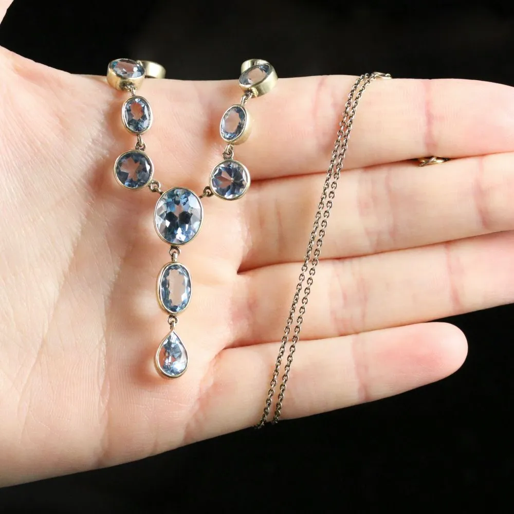 Spectacular Gold 16Ct Blue Topaz Gold Lavaliere/Necklace