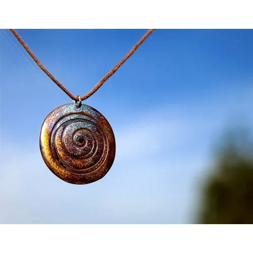 Spiral Iridescent Pendant Necklace on Adjustable Natural Fiber Cord