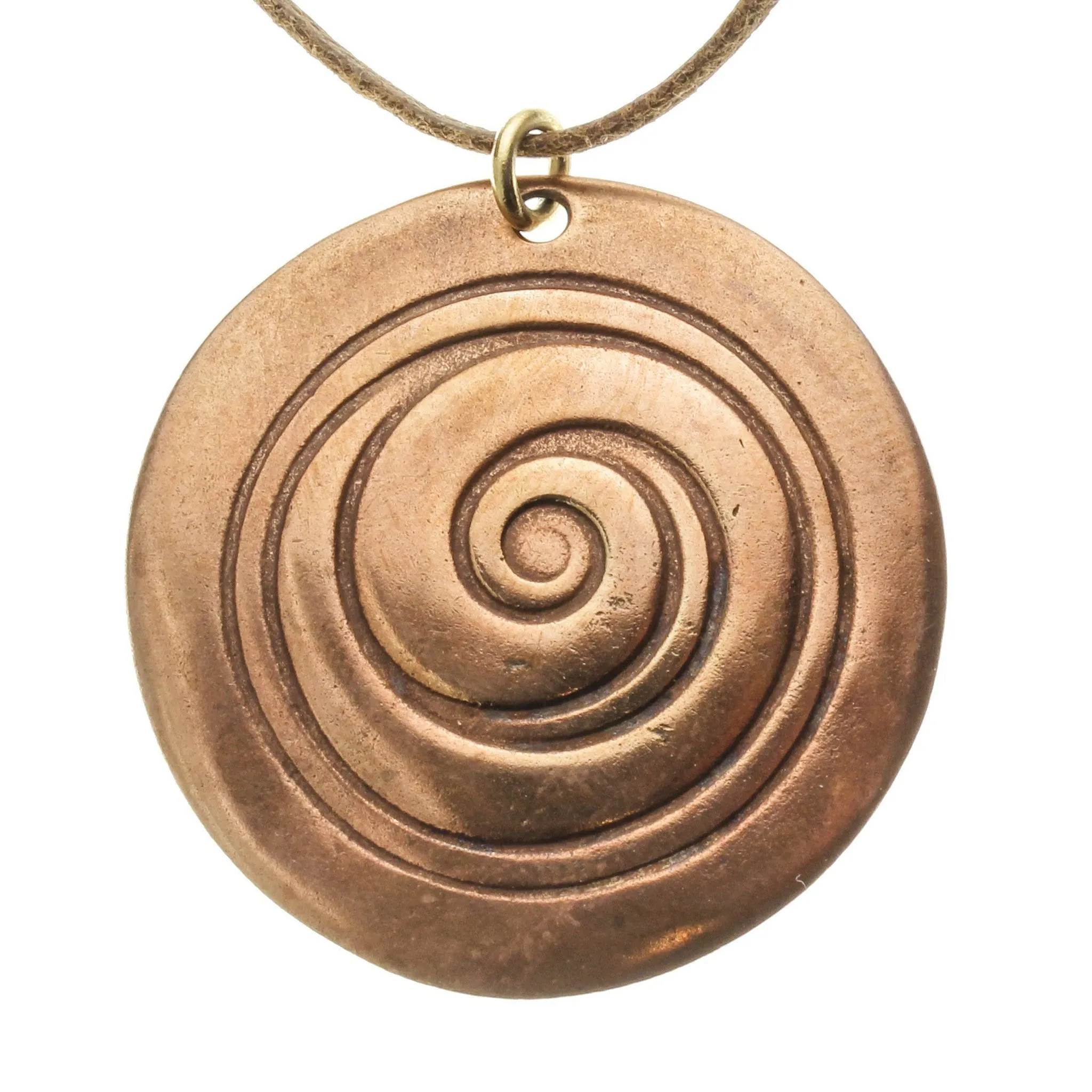 Spiral Peace Bronze Pendant Necklace on Adjustable Natural Fiber Cord (Wholesale)