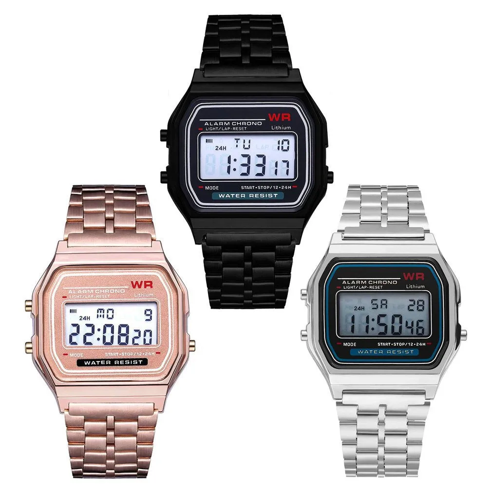Sports Children's Electronic Metal Luminous Alarm Clock Steel Watch Three Colors
