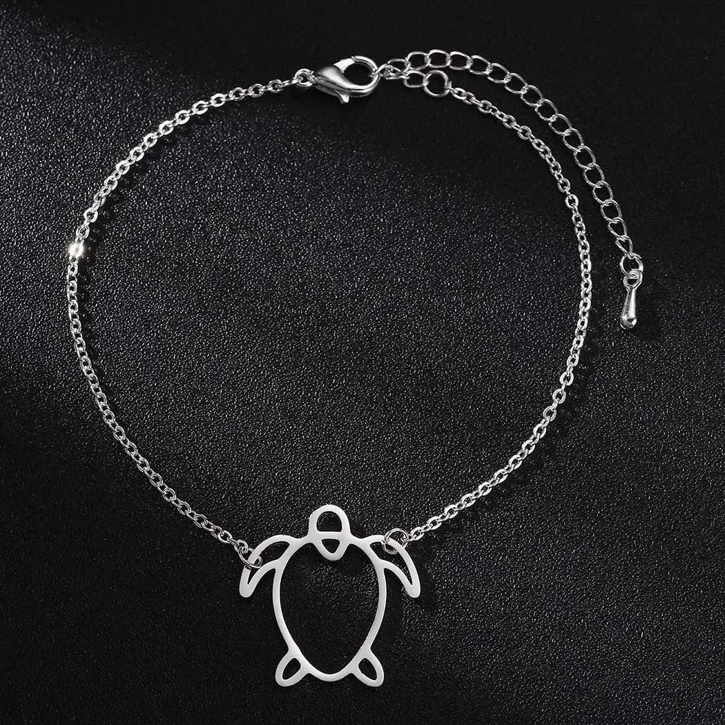 Stainless steel turtle pendant bracelet