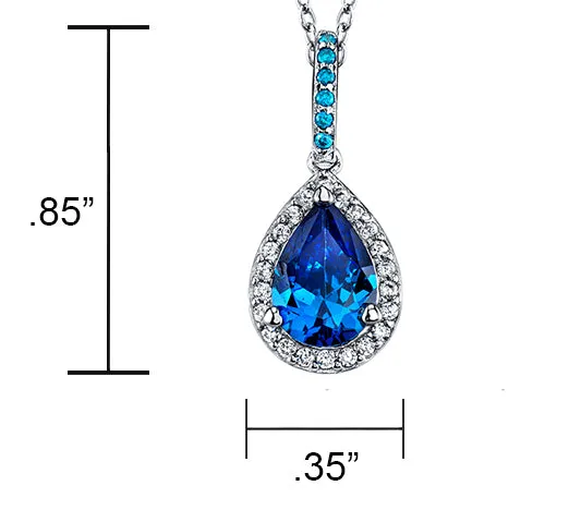 Sterling Silver 925 Pear Swiss Blue Topaz Cubic Zirconia Pendant Necklace 18"