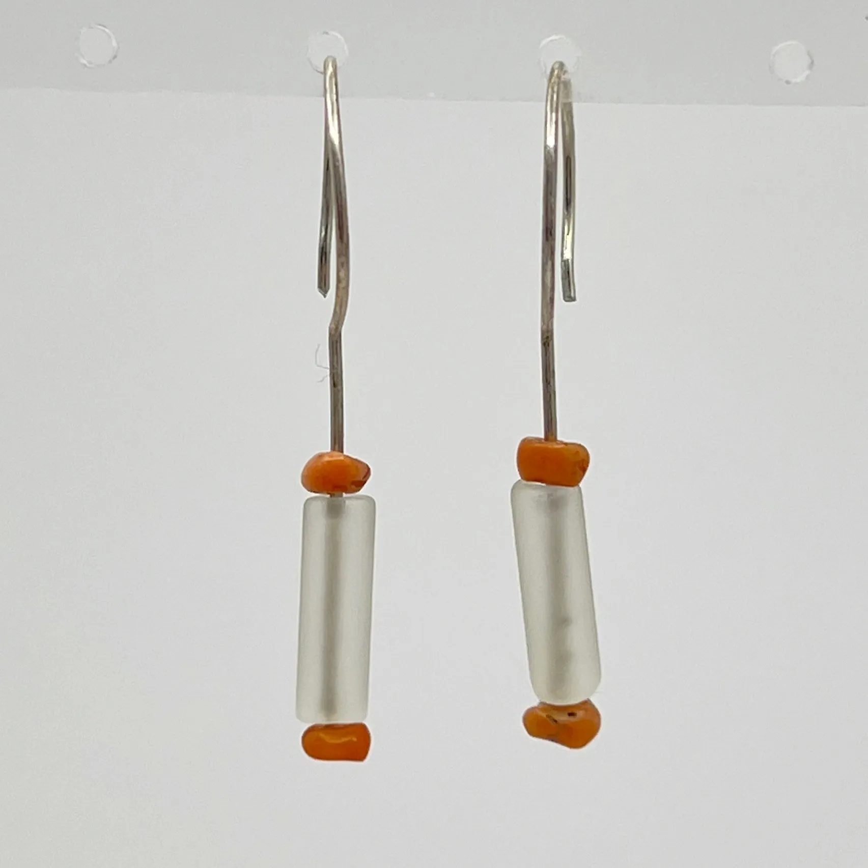 sterling silver coral & rock crystal earrings