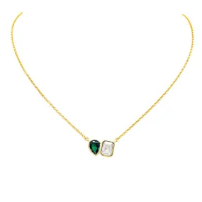 Sterling Silver Gold Plated Emerald CZ  Necklace