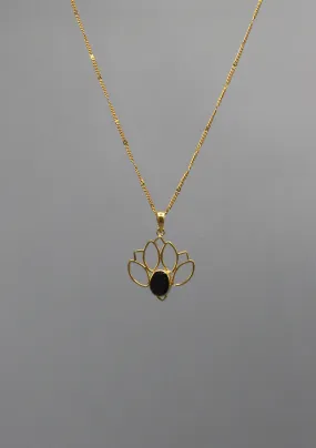 Stunning Onyx inlaid Gold Plated Lotus Pendant