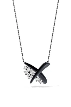 Sumi Stroke Midnight Silver Waterfall White Topaz Pendant Necklace