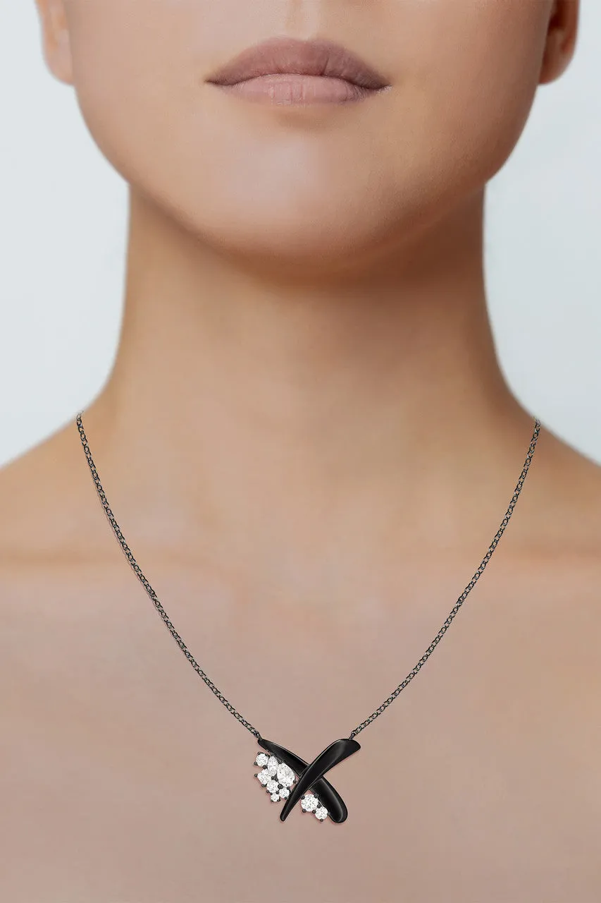 Sumi Stroke Midnight Silver Waterfall White Topaz Pendant Necklace