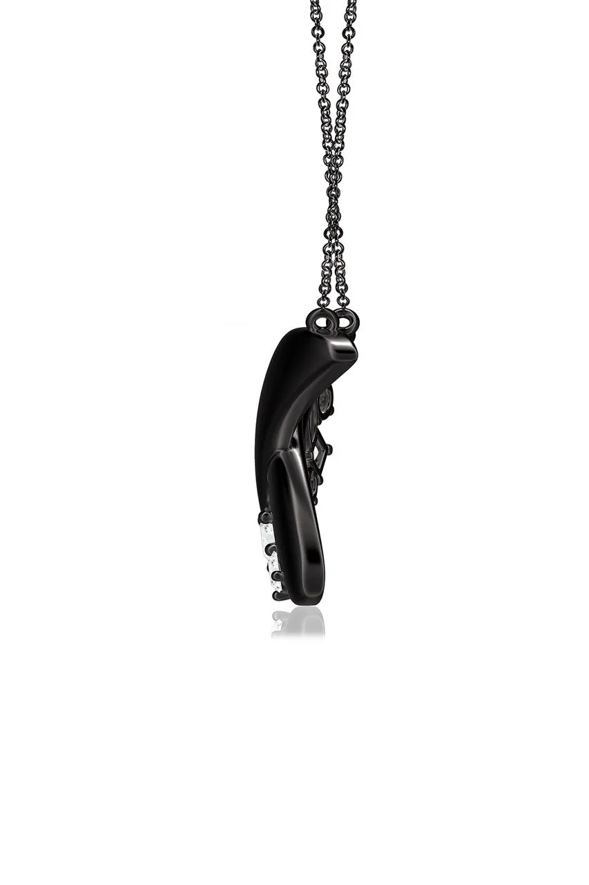 Sumi Stroke Midnight Silver Waterfall White Topaz Pendant Necklace