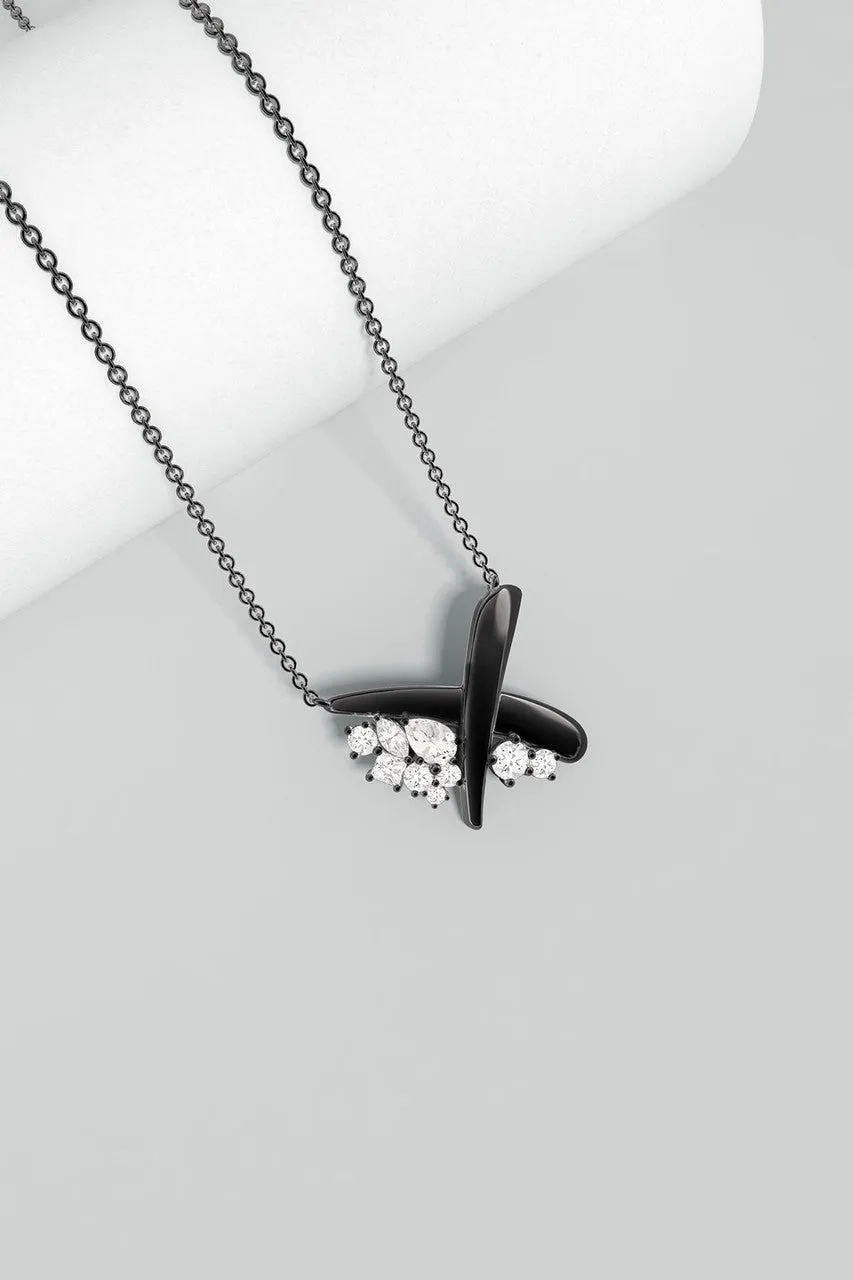 Sumi Stroke Midnight Silver Waterfall White Topaz Pendant Necklace