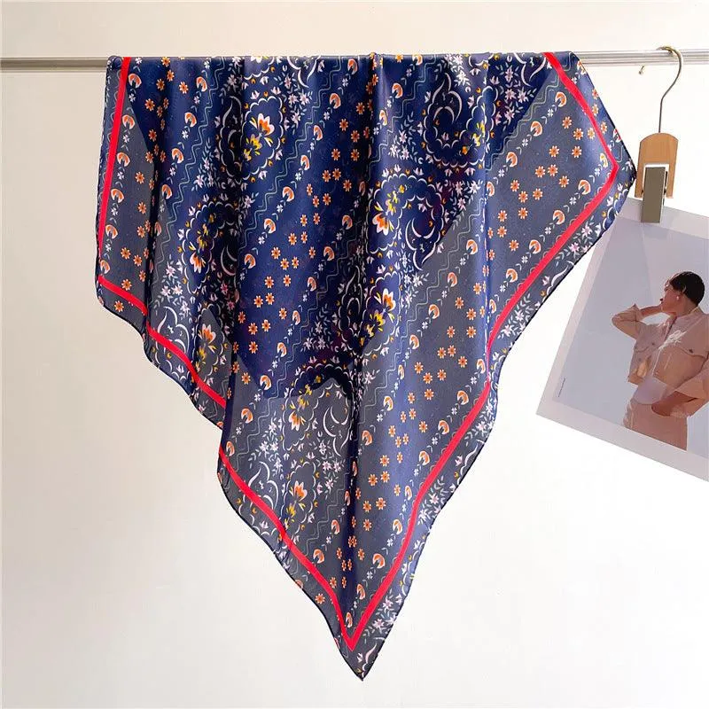 Summer Japanese prints 70cm square scarf, Silk textured scarf, Sun protection satin scarf, Neck scarf, Satin Shawl, Gift