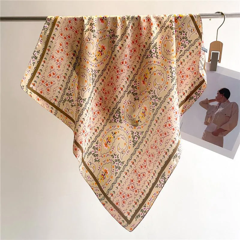Summer Japanese prints 70cm square scarf, Silk textured scarf, Sun protection satin scarf, Neck scarf, Satin Shawl, Gift