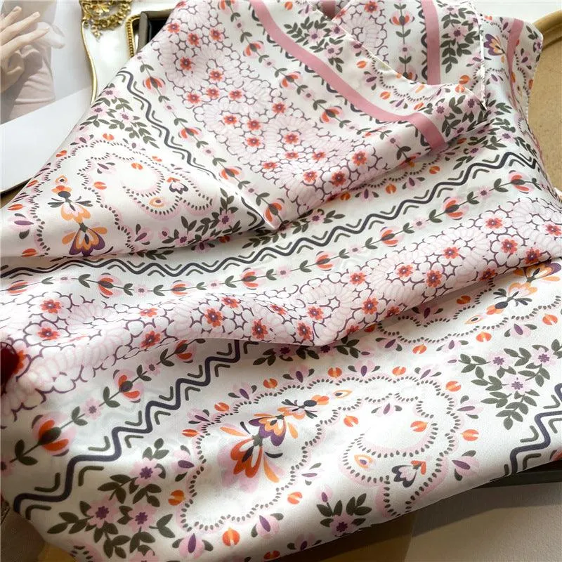 Summer Japanese prints 70cm square scarf, Silk textured scarf, Sun protection satin scarf, Neck scarf, Satin Shawl, Gift