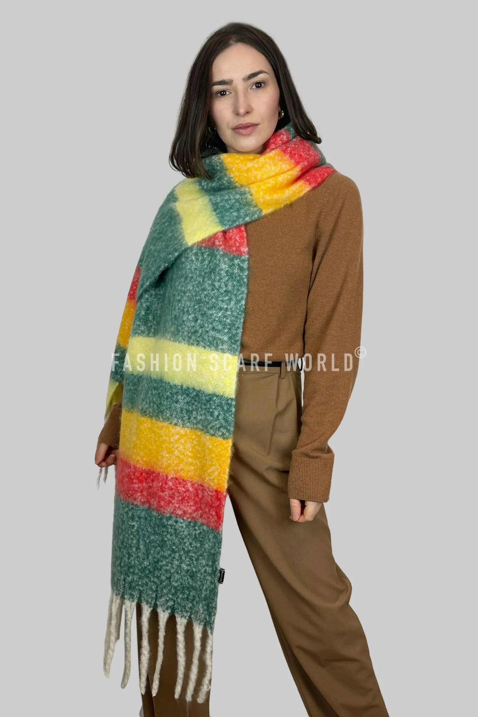 Super Cosy Stripe Blanket Tassel Scarf