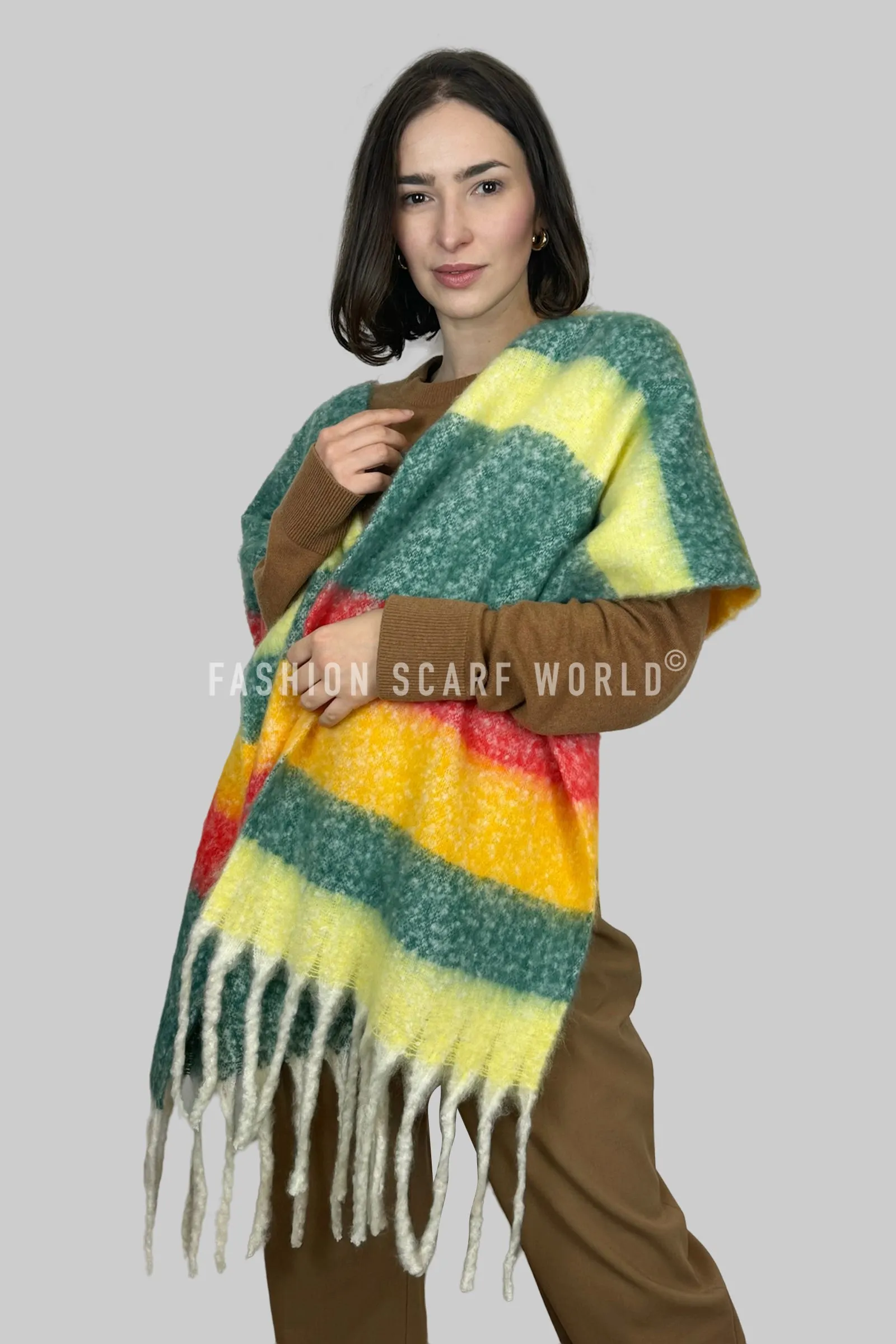 Super Cosy Stripe Blanket Tassel Scarf