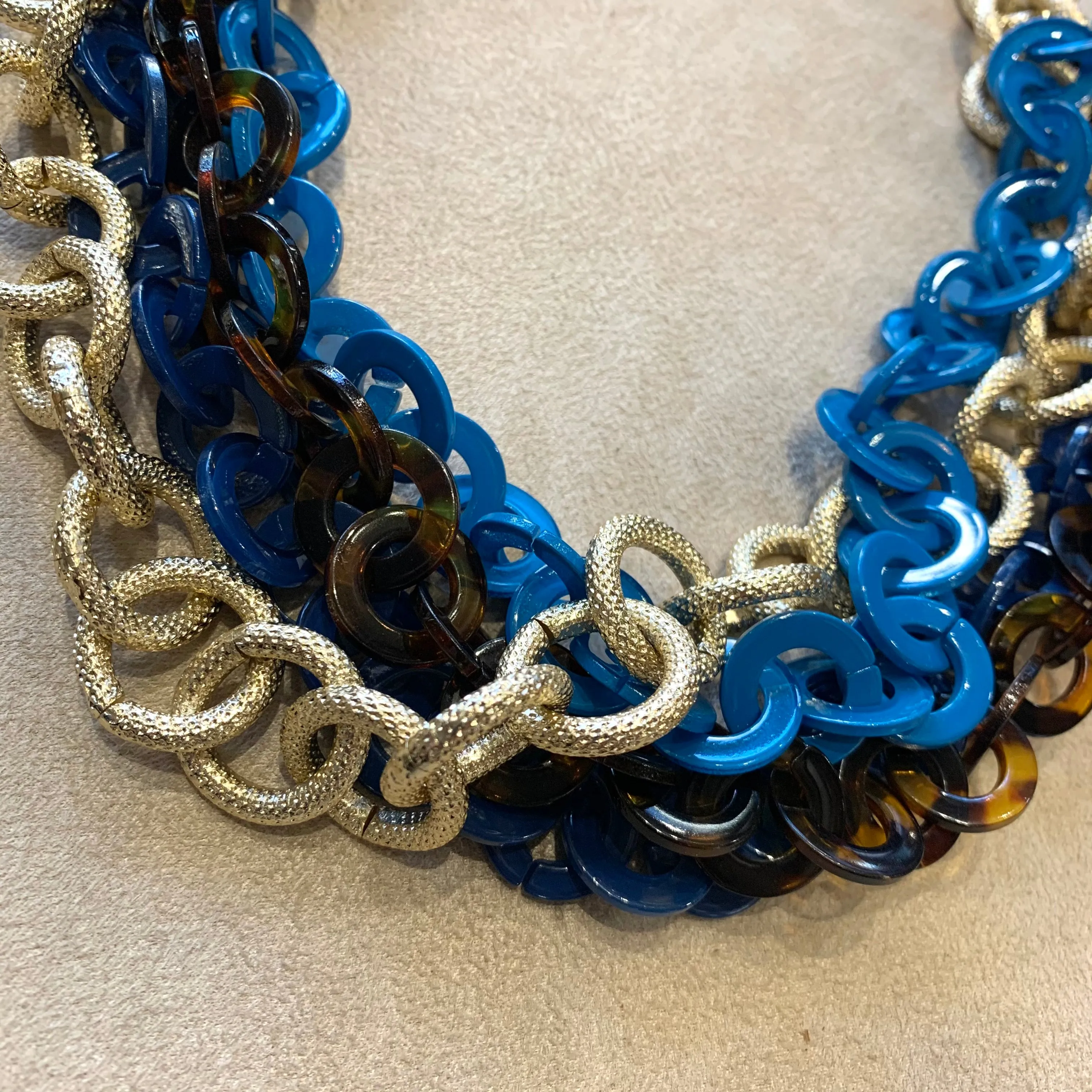 Teal Kingfisher blue triple row acrylic chain necklace