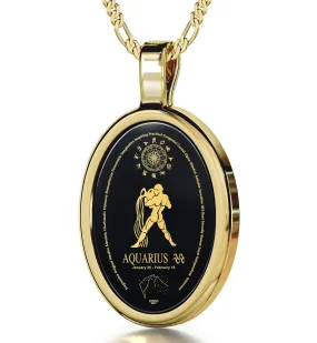 The World of Aquarius, Sterling Silver Gold Plated (Vermeil) Necklace, Onyx