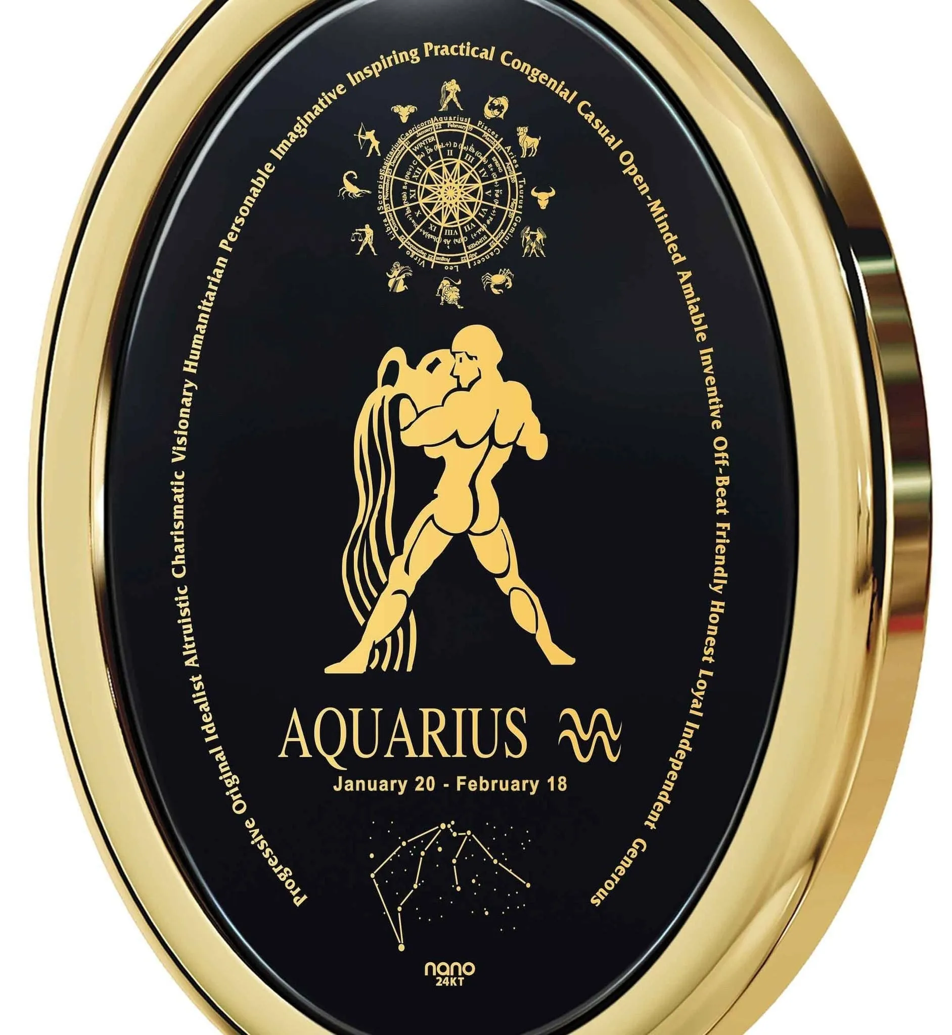 The World of Aquarius, Sterling Silver Gold Plated (Vermeil) Necklace, Onyx