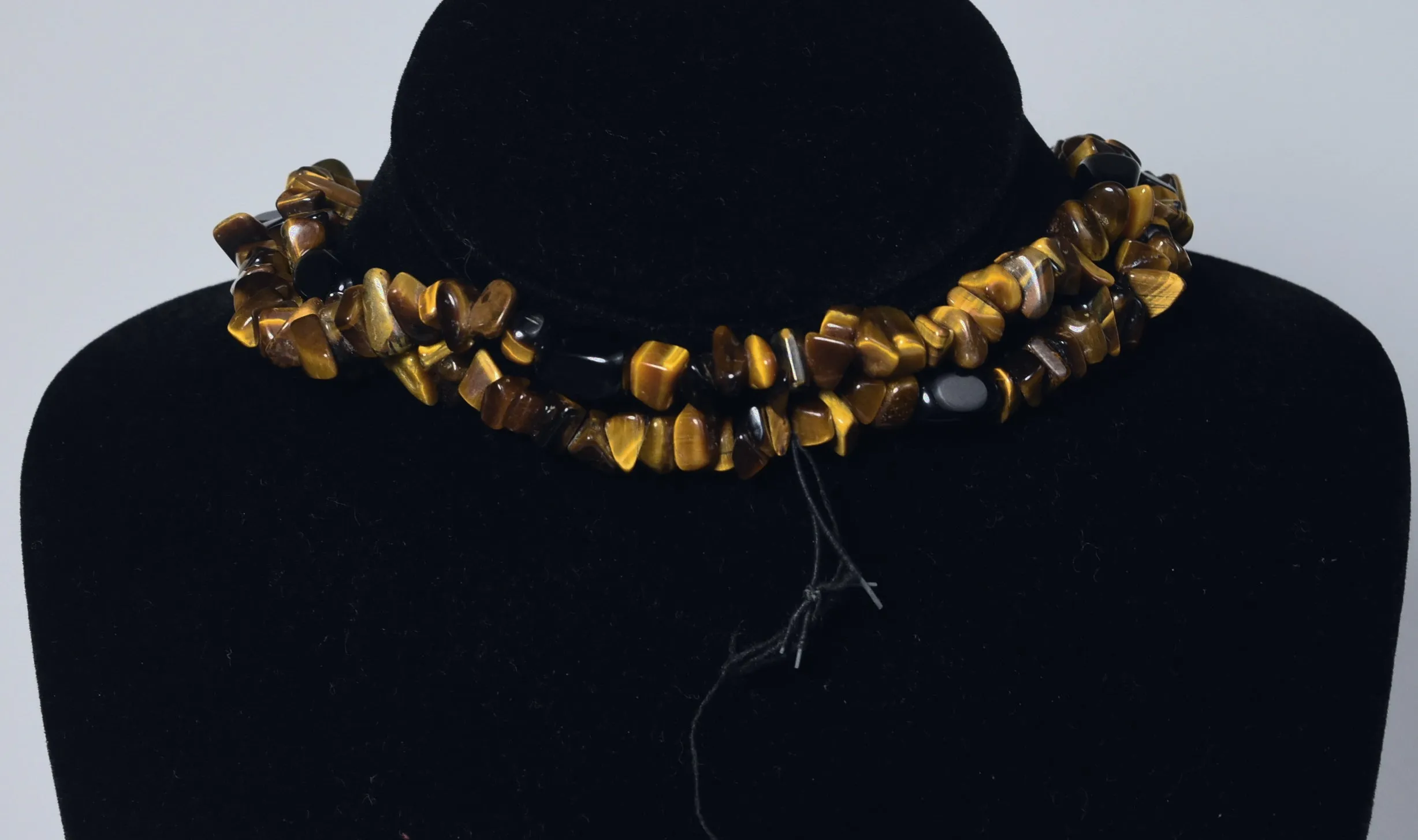Tiger's Eye Chip and Black Onyx Bead Opera Necklace - 57 inches!