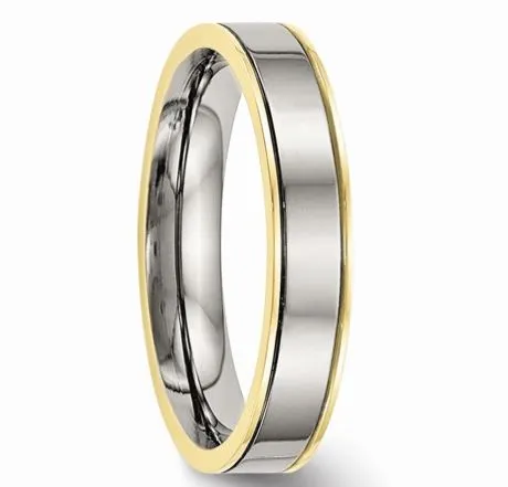 Titanium Polished Yellow IP Grooved Comfort Back Ring