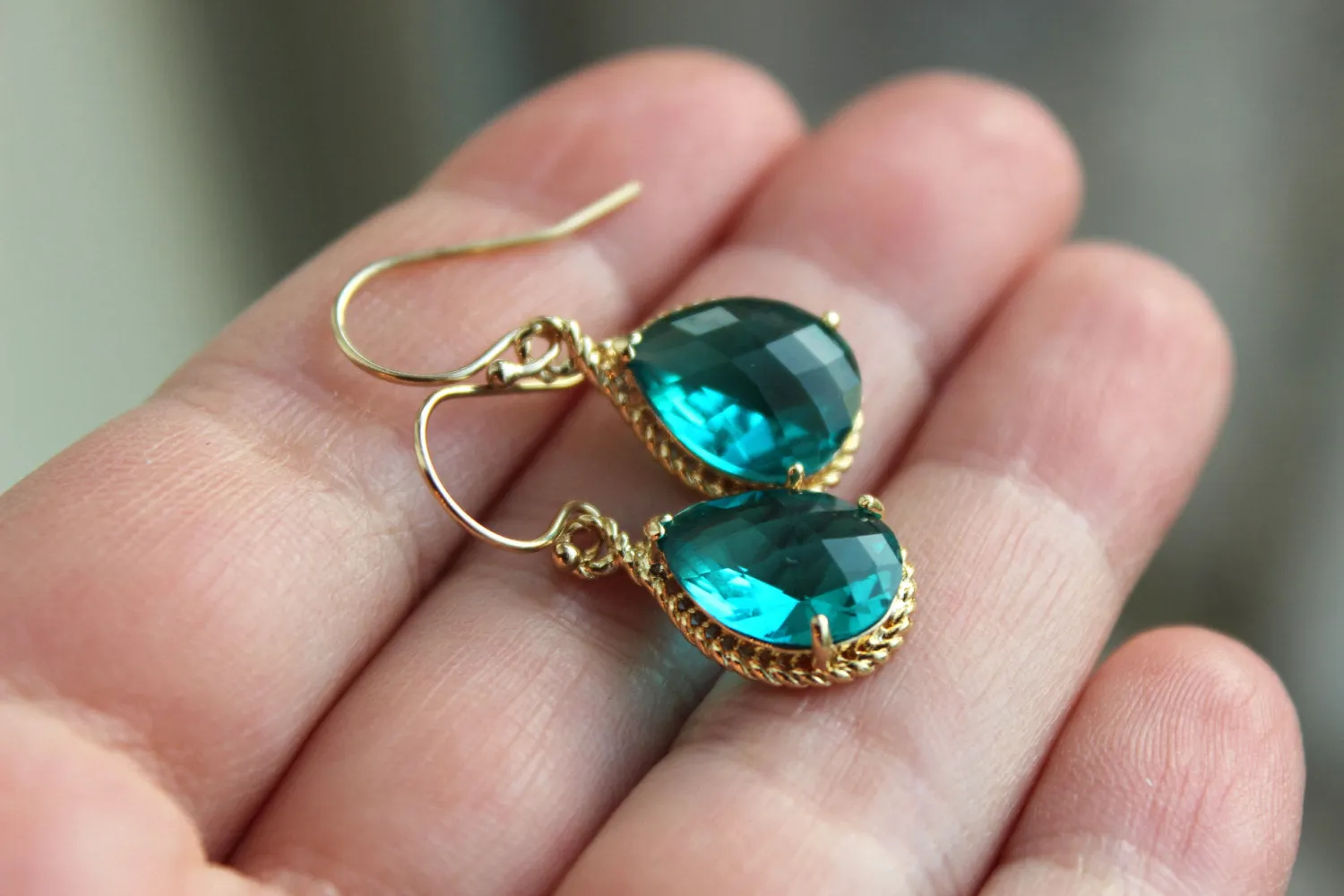 Topaz Earrings Gold Wedding Jewelry - Sea Blue Bridesmaid Earrings Bridesmaid Gift Blue Bridal Jewelry Personalized Note - Something Blue