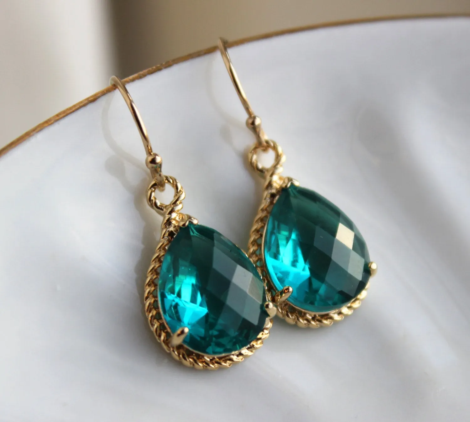 Topaz Earrings Gold Wedding Jewelry - Sea Blue Bridesmaid Earrings Bridesmaid Gift Blue Bridal Jewelry Personalized Note - Something Blue