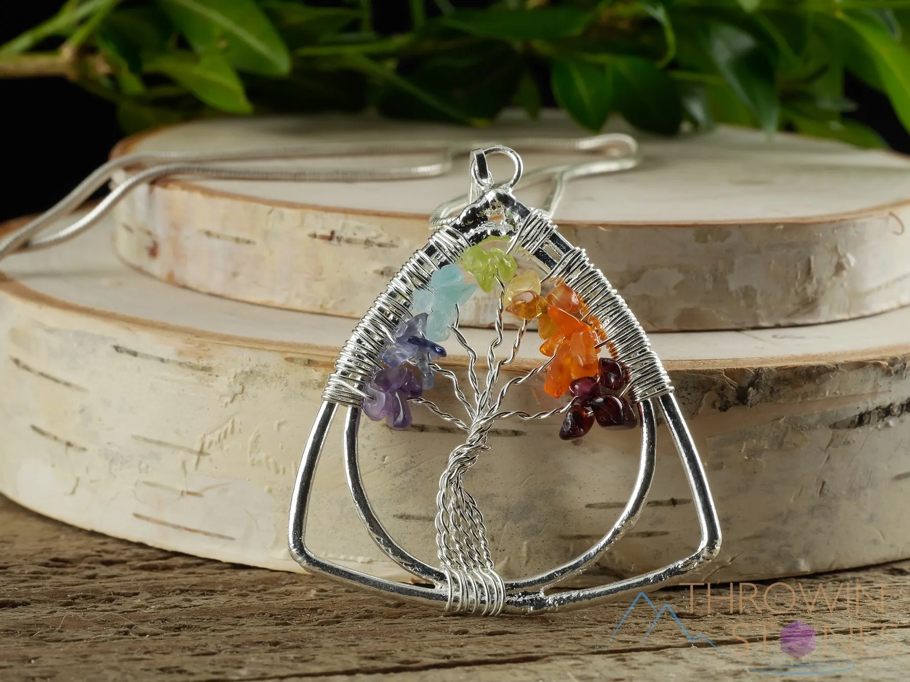 Tree of Life Pendant, CHAKRA Crystal Pendant - Teardrop - Tree of Life Chakra Necklace, Wire Wrapped Jewelry,  E1387