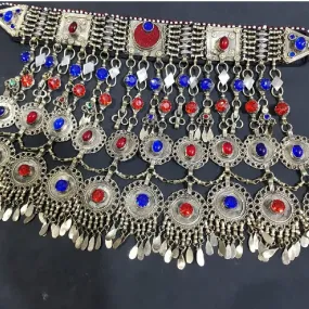 Tribal Blue and Red Glass Stones Dangling Choker