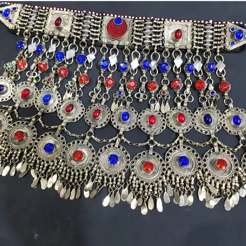 Tribal Blue and Red Glass Stones Dangling Choker