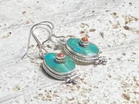 Turquoise And Silver Tibetan Earrings