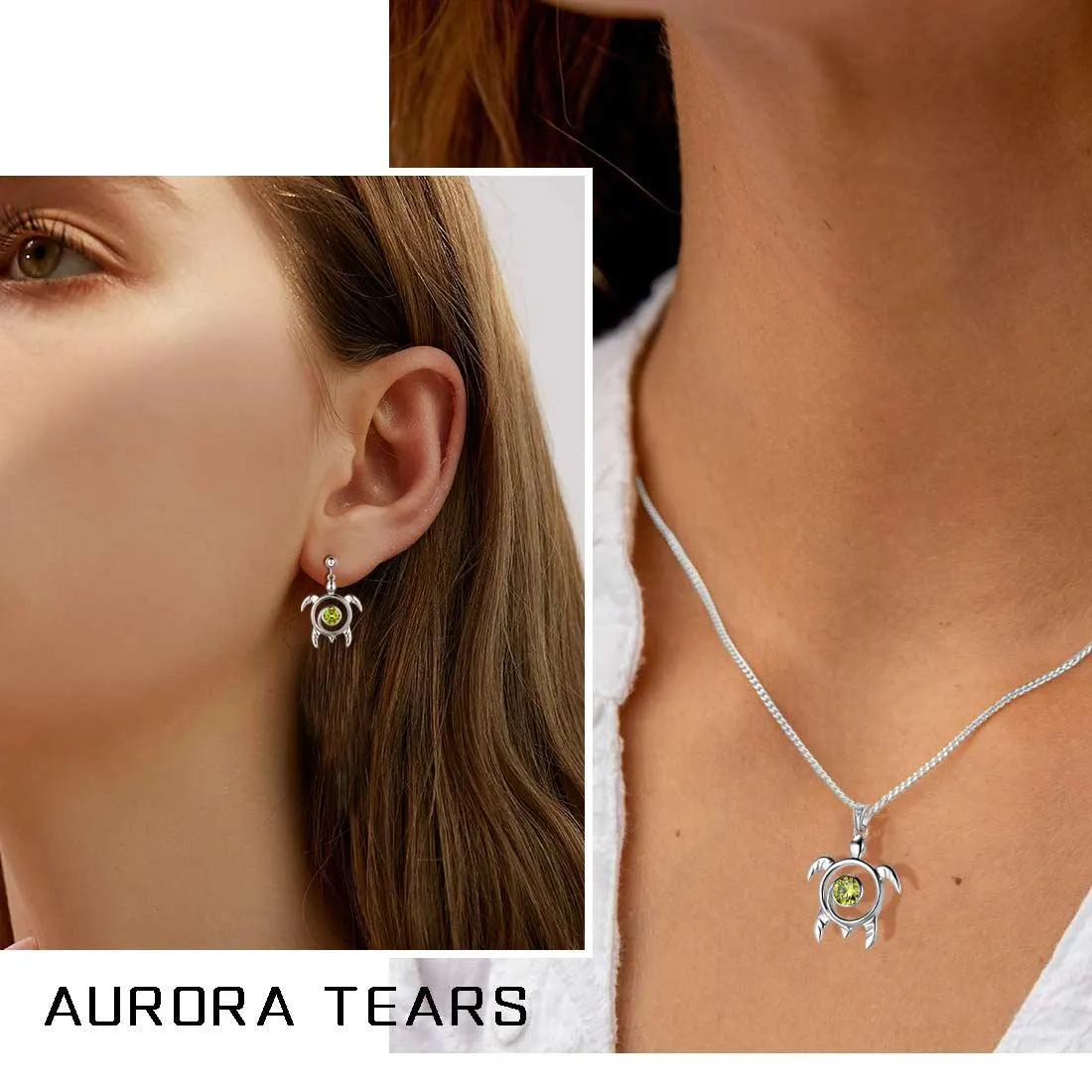Turtle Birthstone August Peridot Necklace Pendant Women Girls Jewelry Birthday Gift